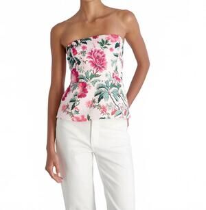 NEW FRENCH CONNECTION york satin christa fleur strapless top in pink icing